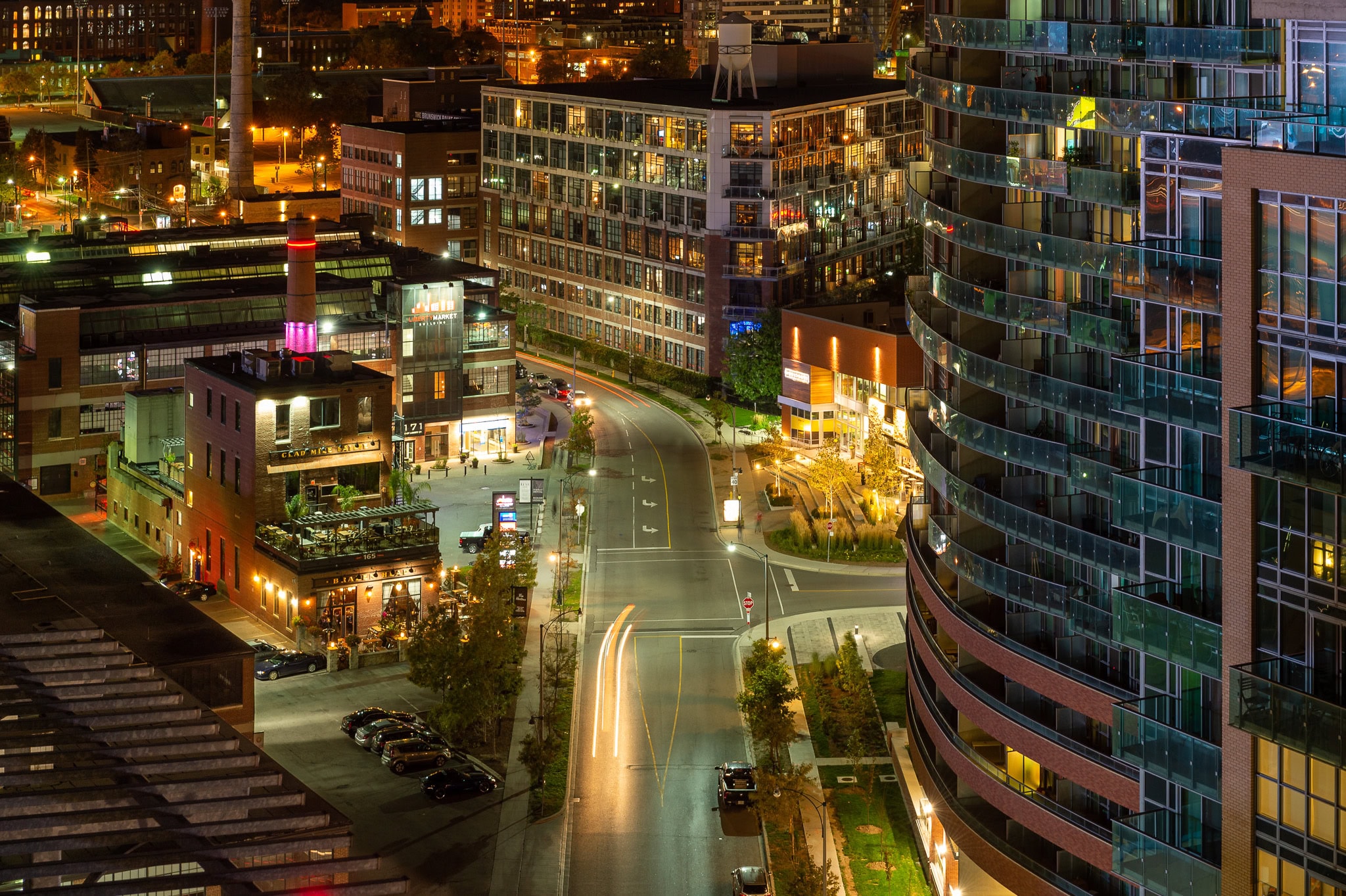 Liberty Village Toronto urban scene with brick and metal architecture